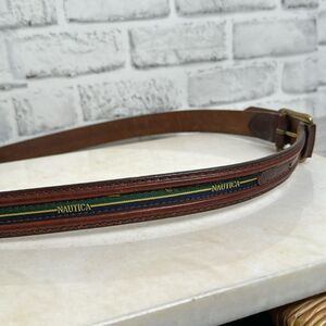 Vintage Genuine Leather Nautical Belt Y2K 90’s, Brown, Striped 40”